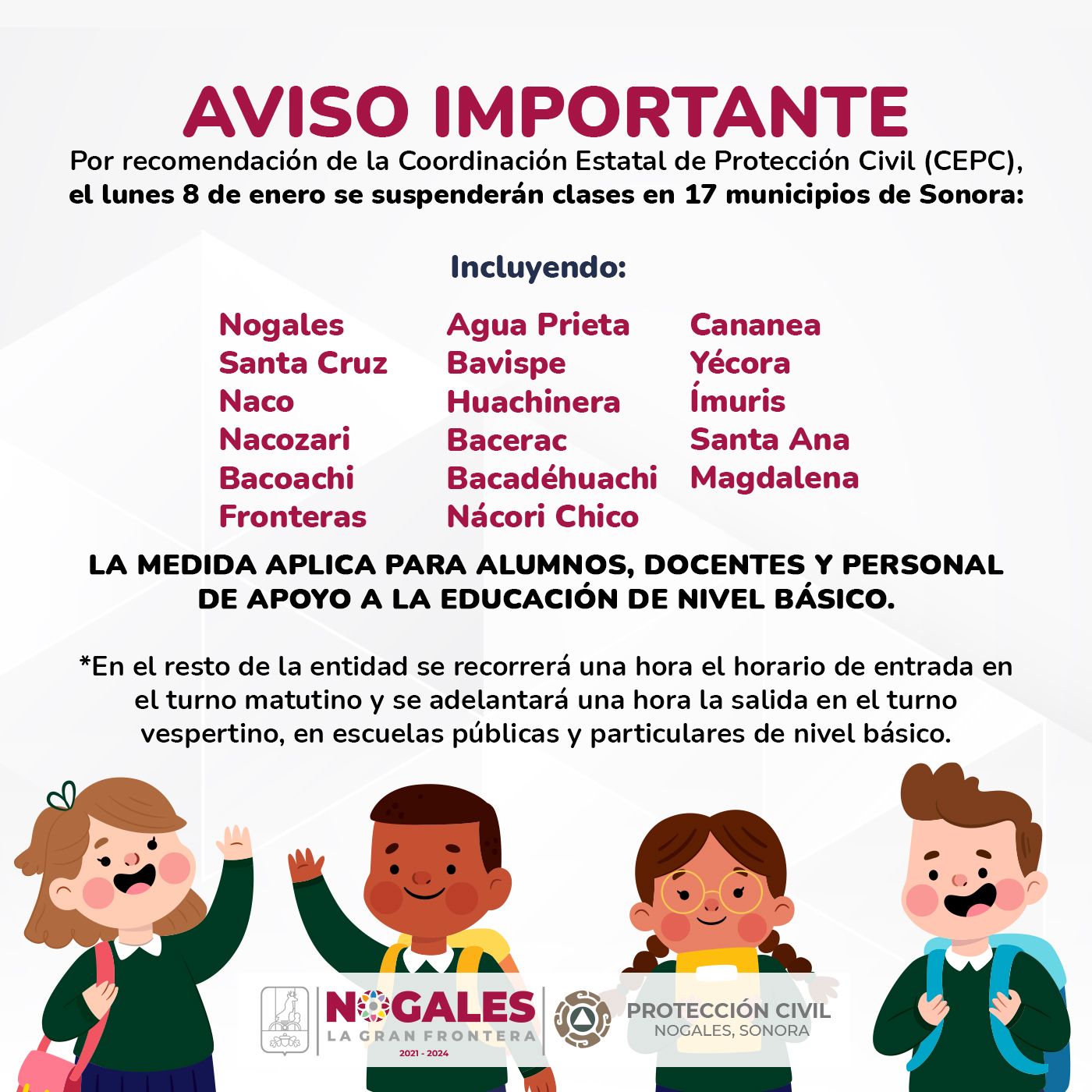 SUSPENDEN CLASES EL LUNES  EN LAS ESCUELAS DE  EDUCACIÓN BÁSICA